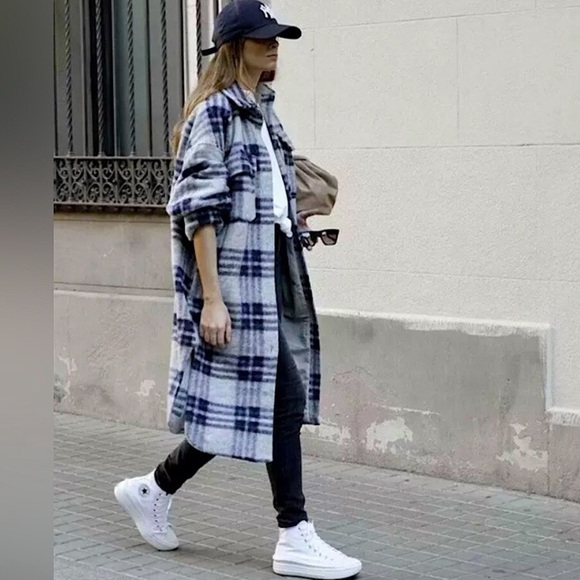 H&M Oversized coat plaid jacket wool blend size XS-S - Picture 10 of 10